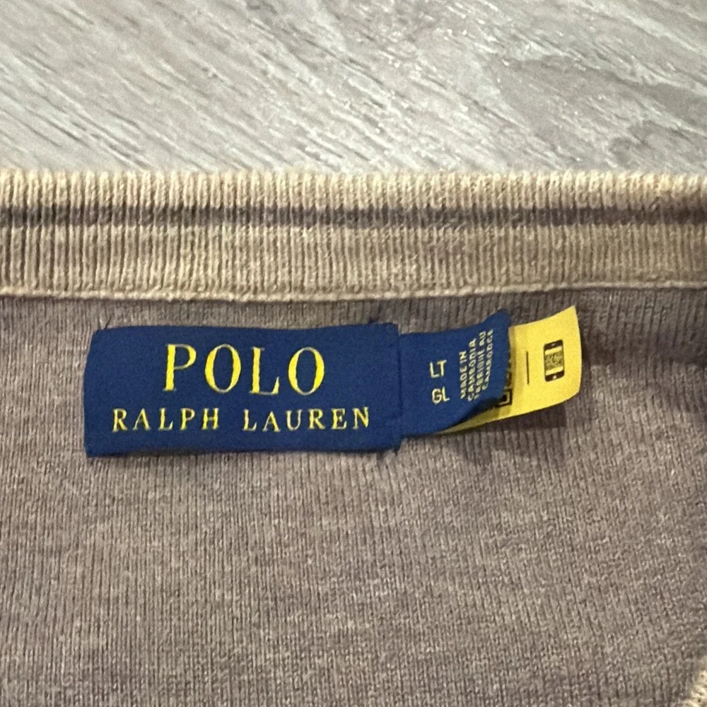 Polo Ralph Lauren Mens L Tall Tan Knit Crew‎ Neck Pullover Sweater Preppy